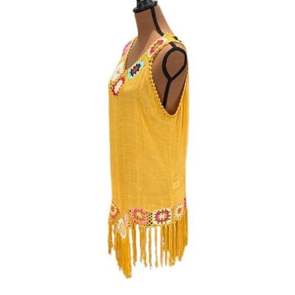 Favlux Fashion Sleeveless Shift Crochet Dress with Fringe in Yellow – Size Large - Picture 5 of 10